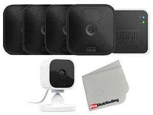 Outdoor Blink Wireless Security Camera with Indoor Mini Camera Bundle and Microfiber Cloth (Black - 4 Cam) (FDA MASK 95)