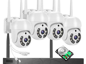 Wireless Security Camera System 8CH NVR 4PCS Outdoor WiFi Surveillance PTZ Home Camera with Night Vision