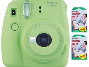 Fujifilm Instax Mini 9 Instant Camera (Lime Green) with 2 x Instant Twin Film Pack (40 Exposures)