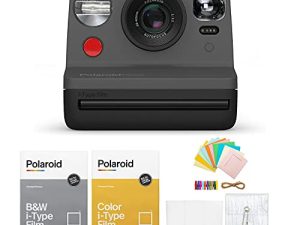Polaroid Originals Now Viewfinder i-Type Instant Camera (Black) Bundle w/Color & B&W Instant Film & Polaroid Accessory Kit (4 Items)