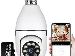 Wireless Light Bulb Camera 2.4GHz WiFi 360 Degree Socket Cameras for Home Security 1080p Smart Panoramic Cam Home Surveillance Camera System with Night Vision Motion Detection and Alarm