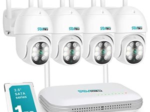 [Human Detection] WiFi PTZ Security Camera System Outdoor Pan 355° Tilt View 3MP Security Cameras 4Pcs Two Way Audio