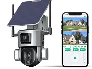 4K UHD Ultra Low Power WiFi Wireless Dual Camera Linkage Built-in Solar Panel Waterproof Weatherproof Two-Way Talk Surveillance Cameras with App