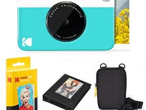 Kodak Printomatic Instant Camera Bundle (Blue) Zink Paper (20 Sheets) - Case - Photo Album - Hanging Frames.