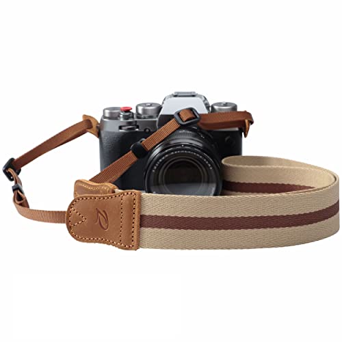 Beige Striped Camera Strap - Double Layer top-grain Cowhide Ends Beige Striped Camera Strap - Double Layer top-grain Cowhide Ends