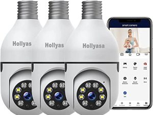 Hollyasa 3 Pack Light Socket Security Camera 1080P Lightbulb Camera Outdoor Wireless WiFi