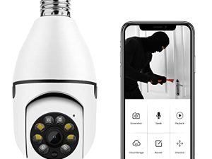 1080P 360°Rotate Auto Tracking Panoramic Camera Light Bulb Night Vision Wireless for WiFi PTZ IP Cam Remote Viewing Security E27 Interface Home Security Webcam Two Way Voice