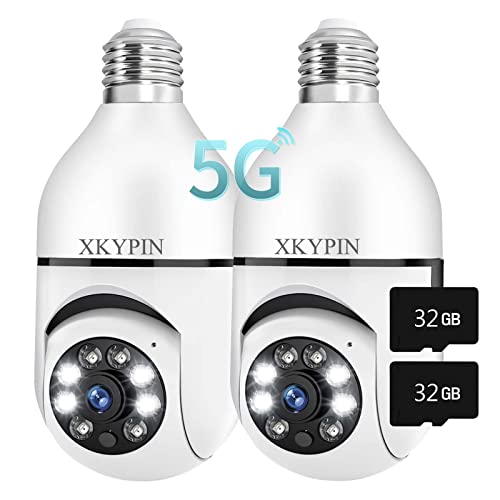Light Bulb Security Camera Wireless WiFi 2Pcs 1080P Bulb Light Socket Cam Outdoor with 32GB Micro SD Card Pan Tilt 360 Degree Panoramic Color Night Vision Motion Detection Floodlight Alarm Indoor E27 Light Bulb Security Camera Wireless WiFi 2Pcs 1080P Bulb Light Socket Cam Outdoor with 32GB Micro SD Card Pan Tilt 360 Degree Panoramic Color Night Vision Motion Detection Floodlight Alarm Indoor E27