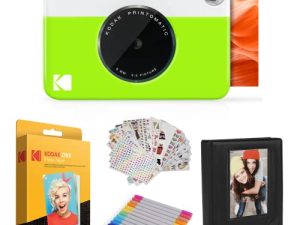 Kodak Printomatic Instant Camera (Green) Gift Bundle + Zink Paper (20 Sheets) + Deluxe Case + 7 Fun Sticker Sets + Twin Tip Markers + Photo Album.