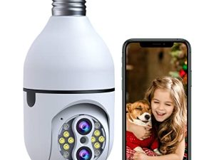 1Pcs Wireless Light Bulb Security Cameras - 10X Hybrid Zoom 2.4Ghz Wifi 360° Pan/tilt Panoramic Dual Lens Outdoor Light Socket Camera Real-time Motion Detection Alerts Two Way Talk Color Night Vision