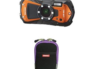 Ricoh WG-80 Orange Waterproof Digital Camera Shockproof Freezeproof Crushproof with Pentax Camera Case O-CC135