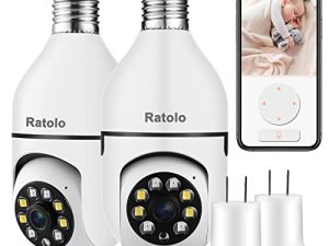 ratolo Security Camera with 64GB Memory Card(2 Packs) 1080P Wireless WiFi Outdoor Home E27 360 Degree Panoramic Security IP Camera Motion Detection and Alarm Two-Way Audio