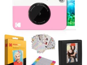 Kodak Printomatic Instant Camera (Pink) Gift Bundle + Zink Paper (20 Sheets) + Deluxe Case + 7 Fun Sticker Sets + Twin Tip Markers + Photo Album.