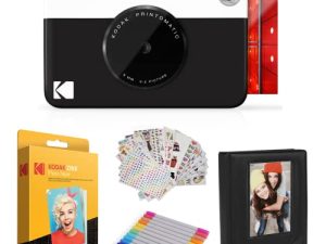 Kodak Printomatic Instant Camera (Black) Gift Bundle + Zink Paper (20 Sheets) + Deluxe Case + 7 Fun Sticker Sets + Twin Tip Markers + Photo Album.