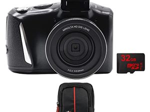 Minolta MND50-BK 48 MP 4K Ultra HD 16X Digital Zoom Digital Camera (Black) Bundle with Deco Photo Point and Shoot Field Bag Camera Case (Black/Red)