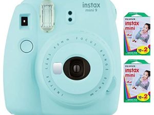 Fujifilm Instax Mini 9 Instant Camera (Ice Blue) with 2 x Instant Twin Film Pack (40 Exposures)