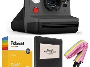 Polaroid Now i-Type Instant Camera - Black + Polaroid Color i-Type Film (16 Sheets) + Black Album + Neck Strap - Gift Bundle