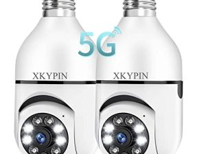 XKYPIN Light Bulb Security Camera Wireless WiFi 2Pack 1080P Bulb Light Socket Cam Pan Tilt 360 Degree Panoramic Color Night Vision Motion Detection Floodlight Alarm Indoor E27