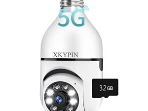Light Bulb Security Camera Wireless WiFi 1080P 360 Degree Cam Bulb Light Socket Outdoor Pan Tilt Panoramic Color Night Vision Floodlight Motion Detection Alarm E27 Indoor with 32GB Micro SD Card