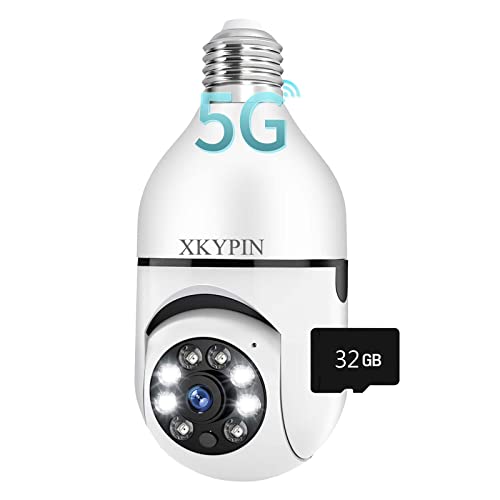 Light Bulb Security Camera Wireless WiFi 1080P 360 Degree Cam Bulb Light Socket Outdoor Pan Tilt Panoramic Color Night Vision Floodlight Motion Detection Alarm E27 Indoor with 32GB Micro SD Card Light Bulb Security Camera Wireless WiFi 1080P 360 Degree Cam Bulb Light Socket Outdoor Pan Tilt Panoramic Color Night Vision Floodlight Motion Detection Alarm E27 Indoor with 32GB Micro SD Card