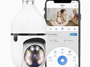 1080P Light Bulb Camera - 360 Degree Security Camera Wireless Outdoor & Indoor - Wifi Home Camera with APP for Phone - Light Socket Monitor with Motion Detection and Alarm/ Two-Way Audio/ Night Vision