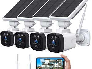 CAMBLINK [3MP Night Vision+Motion Detection] Wireless Solar Security Camera System for Home Outdoor (4 Cameras with Base Station)