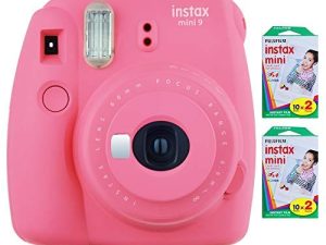 Fujifilm Instax Mini 9 Instant Camera (Flamingo Pink) with 2 x Instant Twin Film Pack (40 Exposures)