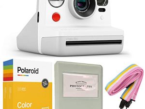 Polaroid Now i-Type Instant Camera - White + Polaroid Color Film for i-Type - Double Pack + Grey Album + Colorful Neck Strap