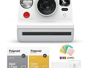 Polaroid Originals Now Viewfinder i-Type Instant Camera White on White Bundle w/Color & B&W Instant Film & Polaroid Accessory Kit (4 Items)