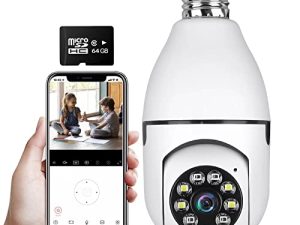 Wireless Light Bulb Camera 2.4GHz WiFi 360 Degree Socket Cameras for Home Security 1080p Smart Panoramic Cam Home Surveillance Camera System with Night Vision Motion Detection and Alarm