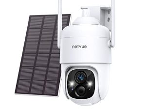 NETVUE Solar Security Cameras Wireless Outdoor Camera 2.4G WiFi 360° View Pan Tilt Strobe Light/ Spotlight Home Security System with Motion Detection and Siren