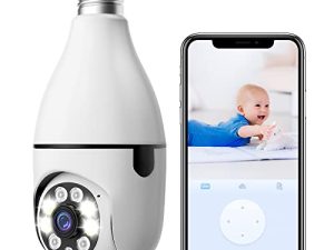 Wireless WiFi Lightbulb Security Camera Outdoor - 1080p Smart 360° Pan/tilt Panoramic IP Camera for Home Security 2.4Ghz Camera with Real-time Motion Detection and Alerts Two Way Talk Night Vision