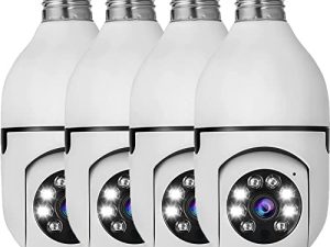 Hoibampu 4 Pack Wireless Outdoor Light Bulb Camera 1080P HD Indoor WiFi Smart Security Home Cam with 2-Way Audio Color Night Vision Human Motion Detection Alarm