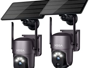 Xega Security Camera Outdoor WiFi Surveillance Cameras Wireless Solar Powered 360° PTZ with Spotlight & Siren