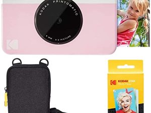 Kodak Printomatic Instant Camera (Pink) Basic Bundle + Zink Paper (20 Sheets) + Deluxe Case