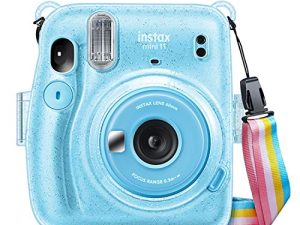 Fintie Protective Clear Case for Fujifilm Instax Mini 11 Instant Film Camera - Crystal Hard Shell Cover with Removable Rainbow Shoulder Strap