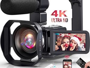 Video Camera Camcorder 4K 60FPS HD 48MP 18X Digital Camcorder 3.0'' HD Touch Screen Vlogging Camera for YouTube IR Night Vision Camcorder with Stabilizer