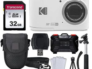 Kodak PIXPRO FZ45 Digital Camera + 32GB Memory Card + Point and Shoot Camera Case + Extendable Monopod + Lens Cleaning Pen + LCD Screen Protectors + Table Top Tripod – Ultimate Bundle (White)