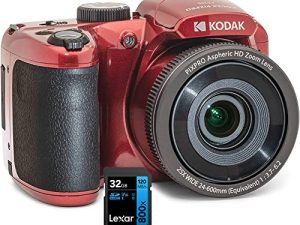 Kodak AZ255-RD PIXPRO Astro Zoom 16MP Digital Camera 25X Optical Zoom Red Bundle with Lexar 32GB High-Performance 800x UHS-I SDHC Memory Card Blue Series