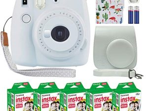 Fujifilm Instax Mini 9 Smokey White Instant Camera + 50 Film + Case + Mini Album