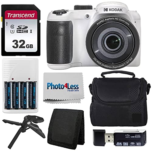 Kodak PIXPRO AZ255 Digital Camera (White) + Point & Shoot Camera Case + Transcend 32GB SD Memory Card + Rechargeable Batteries & Charger + USB Card Reader + Table Tripod + Accessories Kodak PIXPRO AZ255 Digital Camera (White) + Point & Shoot Camera Case + Transcend 32GB SD Memory Card + Rechargeable Batteries & Charger + USB Card Reader + Table Tripod + Accessories