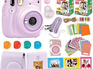 Fujifilm Instax Mini 11 Camera + Fuji Instant Instax Film (40 Sheets) & Includes Case + Assorted Frames + Photo Album + 4 Color Filters and More Bundle (Lilac Purple)
