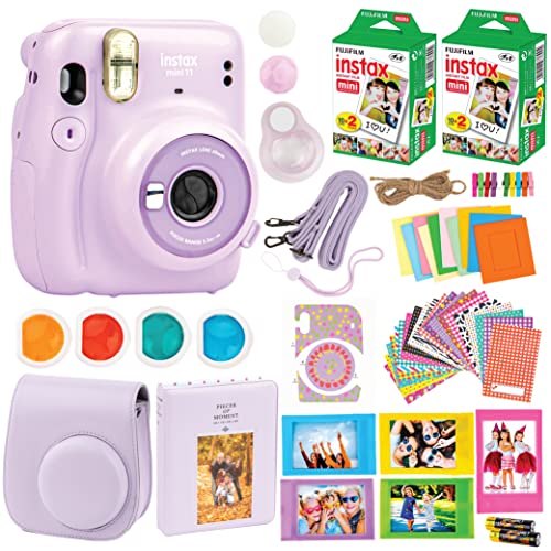 Fujifilm Instax Mini 11 Camera + Fuji Instant Instax Film (40 Sheets) & Includes Case + Assorted Frames + Photo Album + 4 Color Filters and More Bundle (Lilac Purple) Fujifilm Instax Mini 11 Camera + Fuji Instant Instax Film (40 Sheets) & Includes Case + Assorted Frames + Photo Album + 4 Color Filters and More Bundle (Lilac Purple)