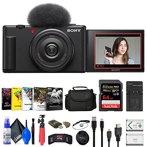 Sony ZV-1F Vlogging Camera (Black) (ZV1F/B) + Case + 64GB Card + NP-BX1 Battery + Card Reader + Corel Photo Software + HDMI Cable + Charger + Flex Tripod + Memory Wallet + Cap Keeper + Cleaning Kit Sony ZV-1F Vlogging Camera (Black) (ZV1F/B) + Case + 64GB Card + NP-BX1 Battery + Card Reader + Corel Photo Software + HDMI Cable + Charger + Flex Tripod + Memory Wallet + Cap Keeper + Cleaning Kit