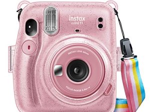 Fintie Protective Clear Case for Fujifilm Instax Mini 11 Instant Film Camera - Crystal Hard Shell Cover with Removable Rainbow Shoulder Strap