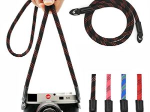 Eorefo Camera Strap Vintage 100cm Nylon Climbing Rope Camera Neck Shoulder Strap for Micro Single and DSLR Camera (Black/Red)