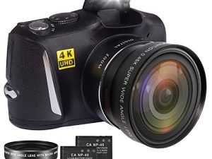 Digital Camera with Macro & Wide Angle Lens 48MP 4K Full HD Camcorder Vlogging Camera for YouTube 3.0 Inch Screen Compact Camera for Beginners Teens Photography with Two Rechargeable Batteries
