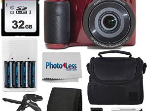 Kodak PIXPRO AZ255 Digital Camera (Red) + Point & Shoot Camera Case + 32GB SD Memory Card + Rechargeable Batteries & Charger + USB Card Reader + Table Tripod + Accessories