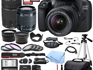 Black Canon EOS 2000D Rebel T7 DSLR Camera with EF S 18 55mm DC III and 75 300mm III Lenses canon2000D32gb canon2000D32gb (Renewed)
