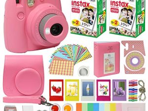 Fujifilm Instax Mini 9 Instant Kids Camera Flamingo Pink with Custom Case + Fuji Instax Film Value Pack (40 Sheets) Accessories Bundle